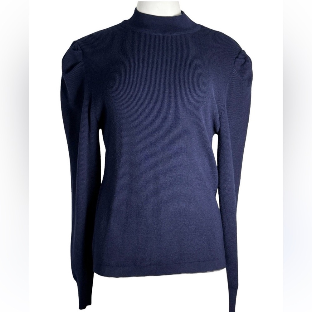 Cielo Women’s Navy Puff Shoulder Knit Sweater Top Long Sleeve XL.